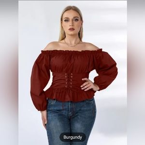 Omonsim women's burgundy corset like blouse